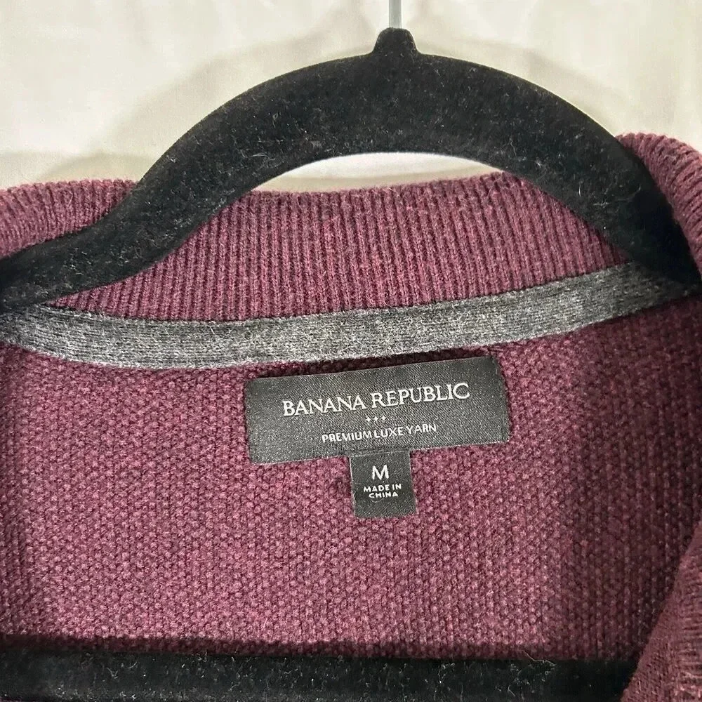 Banana Republic Sweater Men's Medium Burgundy Silk Cashmere Luxe Yarn Mock Neck